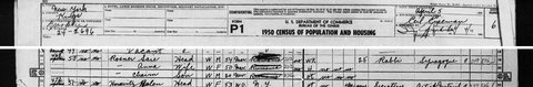 The 1950 census at 468 Crown Street, Brooklyn: Saie, 54, rabbi of a synagogue; Anna, 50; Chaim, 20.