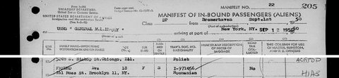 Babi on the passenger list of the USNS General M. L. Hersey, New York, 12 September 1950 — Eva Freund, 18, bound for 161 Ross Street, Brookl