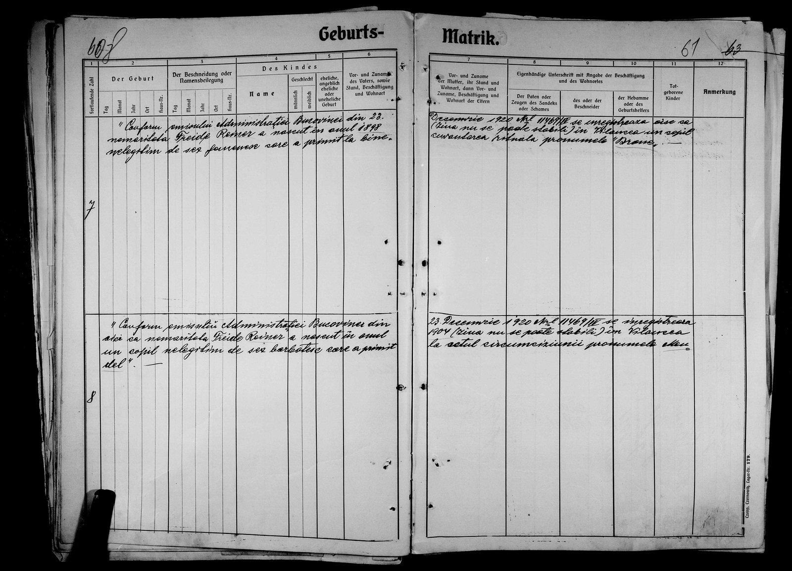 The same register, entries 7 and 8: Brane (1898) and Mendel (1904).