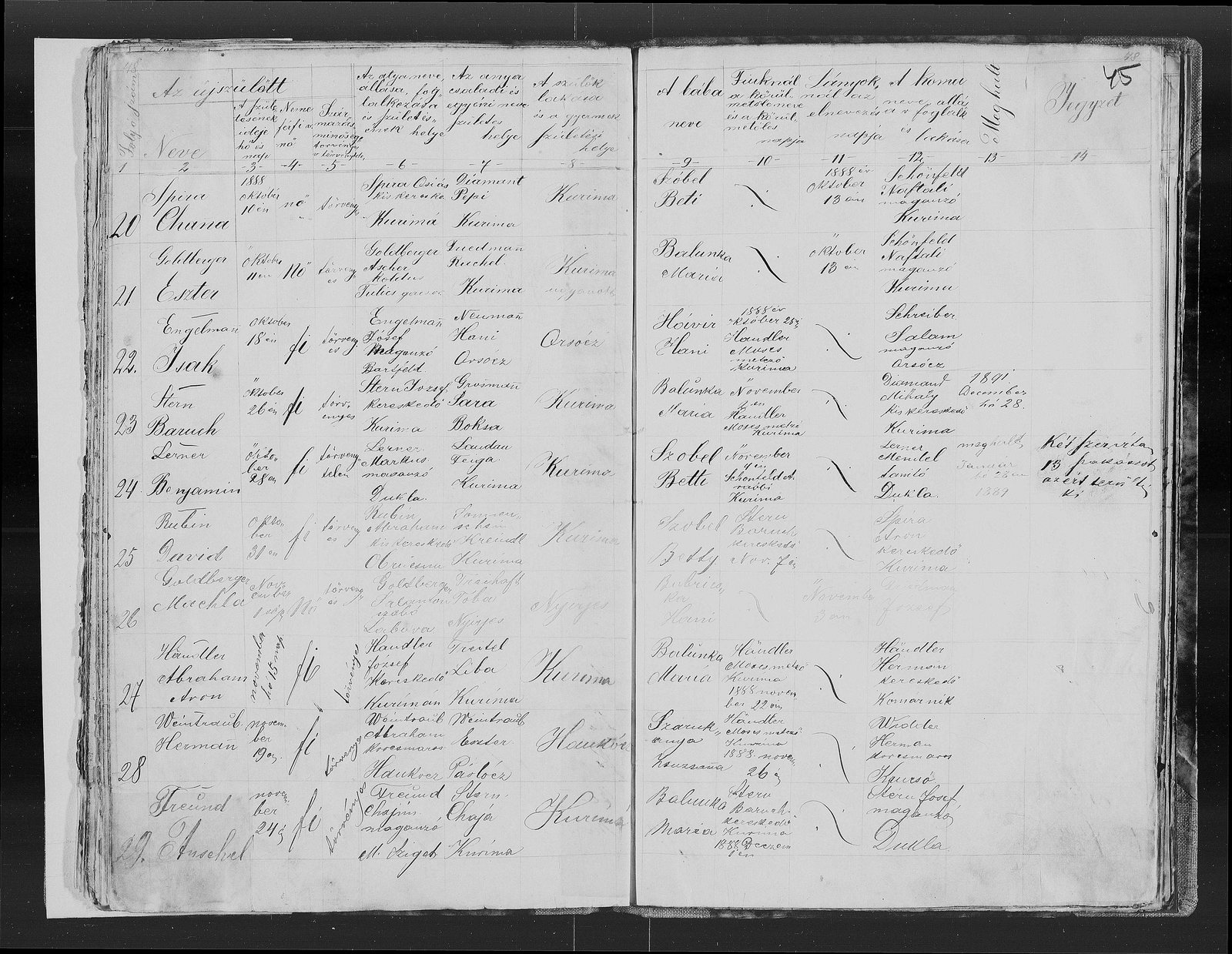 The birth of Sender’s brother Anschel, Kurima, 24 November 1888, to the same parents.